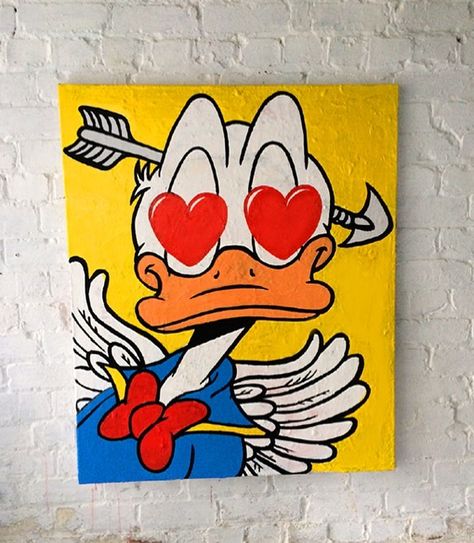 Canvas Painting Reference, Donald Duck Canvas Painting, 2 Canvas Painting Ideas Easy, Duck Paintings On Canvas, Painting Ideas Characters, Cartoon Canvas Painting Ideas, Pluto Painting, Cartoon Characters Paintings, Painting Ideas On Canvas Cartoon Characters