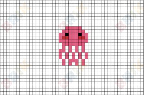 Jellyfish Pixel Art Jellyfish Perler Beads, Perler Bead Jellyfish, Cute Tiny Pixel Art, Jellyfish Perler Bead Patterns, Jellyfish Perler, Pixel Jellyfish, Minecraft Jellyfish, Jellyfish Pixel Art, Pixel Art Tiny