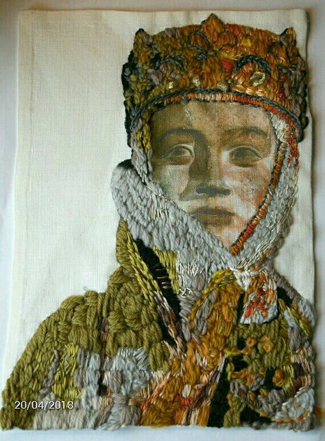 Stitched Portraits, Textile Portraits, Sculpture Textile, Portrait Artists, Portrait Embroidery, Embroidered Portrait, Stone Statue, Embroidery Wall Art, Textile Wall Art