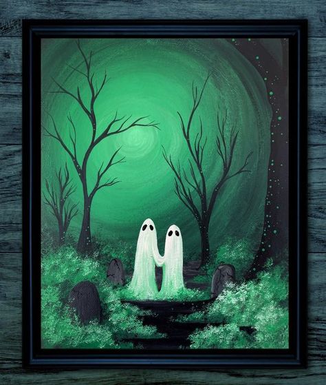 Shirlan May Couple In The Woods, Ghost Couple, Painting Ghost, Acrylic Paint Canvas, Couple Painting, Paint Canvas, Spooky Decor, Watercolor Texture, 8x10 Print