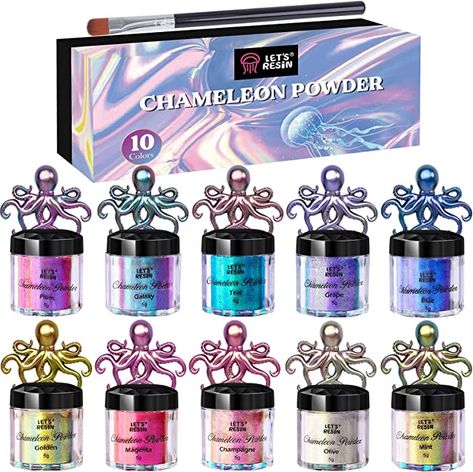 Amazon.com: LET'S RESIN Chameleon Mica Powder, 10*5g Color Shift Mica Powder for Epoxy Resin/Tumbler, Saturated Color Shifting Chrome Pigment Powder for Painting,Slime,Nails : Arts, Crafts & Sewing Epoxy Resin Tumbler, Slime Nails, Color Epoxy, Nails Arts, Pigment Powder, Mica Powder, Saturated Color, Uv Resin, Resin Molds