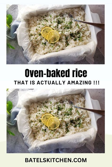 Oven-Baked Rice – How to Bake Rice in The Oven Tutorial How To Bake Rice In The Oven, Rice In Oven Recipe, Oven Baked Rice, Rice Bake Recipes, Rice In The Oven, Greek Rice, Pilau Rice, Spinach Bake, Oven Meals