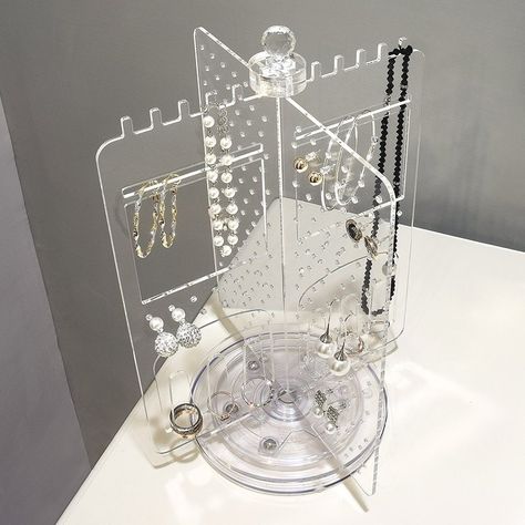 Acrylic Rotating Earring Holder Jewelry Stand Rotating Jewelry Display, Upscale Bathroom, Jewelery Organizer, Jewelry Display Stand, Accessories Organizer, Diy Jewelry Display, Jewelry Box Diy, Dainty Diamond Necklace, Star Charm Necklace