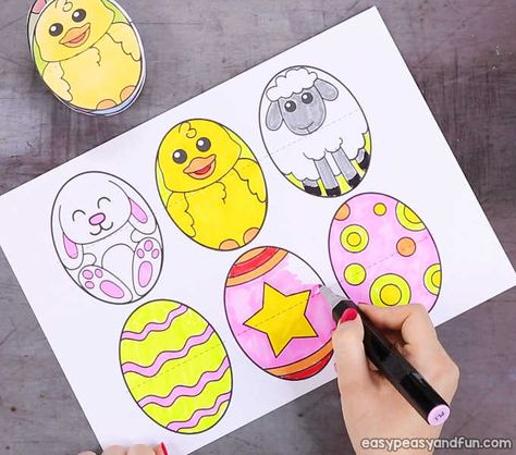 This printable Easter Egg Paper Toy is here to spread joy! This Easter craft is Easter Egg Printable, Happy Easter Banner, Paper Toys Template, Easter Printables Free, Easter Party Decor, Easter Egg Designs, Easter Egg Crafts, Paper Weaving, Coloring Supplies