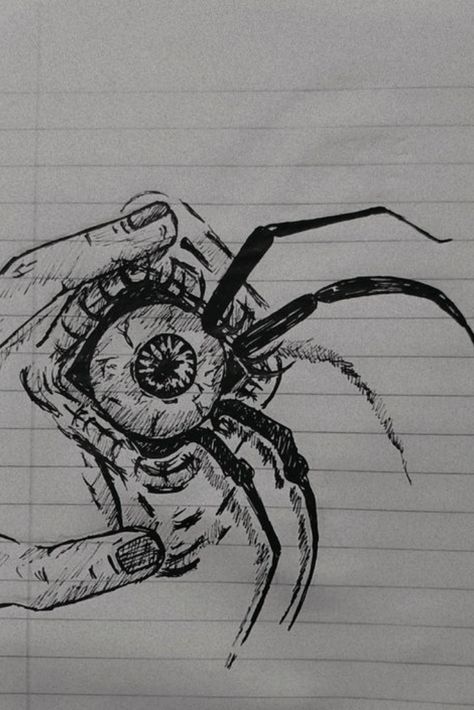 Goth Drawings, Eyeball Drawing, Creepy Sketches, Abstract Tattoo Ideas, Gothic Drawings, Easy Sketches, Spider Drawing, Surealism Art, Scary Drawings