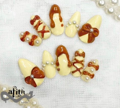 Purin Pudding Delight Nails I Handmade Nails I Pudding Nails, Handmade Nails, Fantasy Nails, Acrylic Press On Nails, Can Crafts, Sweet Lolita, Nail Sizes, Gel Nail Polish, Individual Style