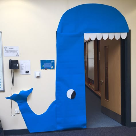 Whale Door Decoration, Whale Theme Birthday Party, Decoration Theme Marin, Diy Whale, Vbs Ocean Theme, Ocean Vbs, Breaker Rock Beach, Scuba Vbs, Ocean Theme Preschool