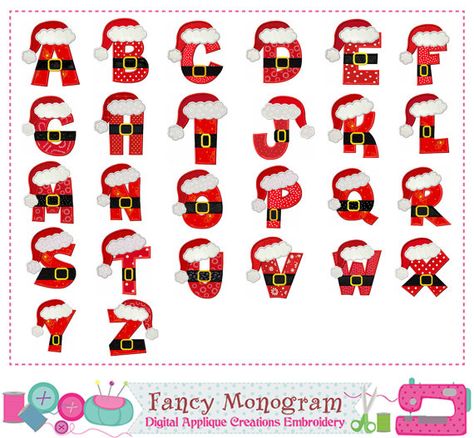 Christmas Letter A-Z with Santa Claus Monogram  by FancyMonogram Santa Claus Letter, Santa Letters, Christmas Fonts Free, Design Alphabet, Christmas Alphabet, Applique Monogram, Embroidery Christmas, Christmas Monogram, Christmas Fonts