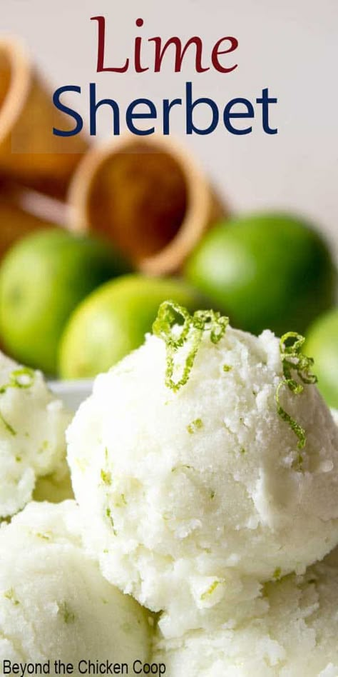 Homemade lime sherbet made with fresh squeezed limes, lime zest, sugar and milk. This makes a delicious tart lime treat. #limesherbet #sherbetrecipe Lime Sherbert, Sherbet Ice Cream, Sherbet Recipes, Lime Sherbet, Lime Sorbet, Ice Cream Maker Recipes, Lime Recipes, Homemade Ice Cream Recipes, Sorbet Recipes