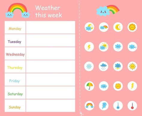 Weather this week template for kids. Weather chart. Weather Chart For Kids, Weather Template, Week Template, Science Lessons Elementary, Preschool Weather, Amador County, Weather Chart, Business Report, Todays Weather