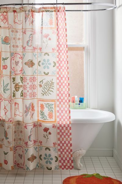 Mariana Tile Shower Curtain Summer Shower Curtain, Eclectic Shower Curtain, Urban Outfitters Shower Curtain, Urban Outfitters Home Decor, Bathroom Inspo Apartment, Colorful Bathroom Decor Ideas, Adulting Aesthetic, Eclectic Bathroom Ideas, Charleston Apartment