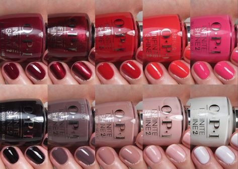 Swatch Saturday: OPI Infinite Shine Iconic Collection - Adventures In Acetone Opi Color Swatches, Opi Best Colors, Opi Nail Swatches, Opi Nail Polish Colors 2023, Opi Infinite Shine Colors, Best Opi Gel Colors, Opi Infinite Shine Swatches, Opi Dutch Tulips, Opi Swatches