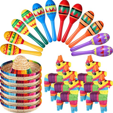 PRICES MAY VARY. 1 2 Reliable Material: the mini donkey pinatas are made of cardboard and colored tissue paper, with a plastic hanging ring on the head for easy hanging, easy and reliable to carry; Sombrero party hats are made of straw, which won't cause any burden when wearing it for a long time; Festive maracas are made of wood, which are sturdy and lightweight Exquisite Design: designed in classic Mexican style, these Mexican theme party decorations will make you stand out in your party, and Donkey Pinata, Mexican Fiesta Decorations, Mexican Theme Party Decorations, Mexican Birthday Parties, Birthday Fiesta, Mini Donkey, Mexican Party Decorations, Mexican Fiesta Party, Fiesta Birthday Party