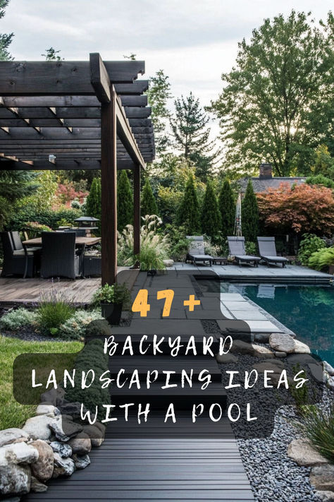 Discover the ultimate escape with 47 backyard landscaping ideas featuring pools that transport you to paradise. Featuring serene water features and cozy seating areas, these designs captivate. Click to explore these dreamy landscapes and make your backyard an oasis of relaxation! 🌿🏊‍♂️ #UltimateEscape #BackyardBliss #PoolParadise #SereneSpaces #GardenInspo #LandscapingDesign #OasisVibes Garden Design With Pool, Backyards With Pools, Backyard Landscaping With Pool, Creative Landscaping, Outdoor Pool Area, Dreamy Landscapes, Backyard Landscaping Ideas, Cozy Seating, Pool Ideas