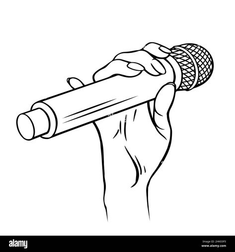 Drawing Ideas Girl, Microphone Drawing, Singing Drawing, Artist Research Page, Girl Singing, Illustration Black And White, Fruit Coloring Pages, Hand Tattoos For Women, Black And White Sketches