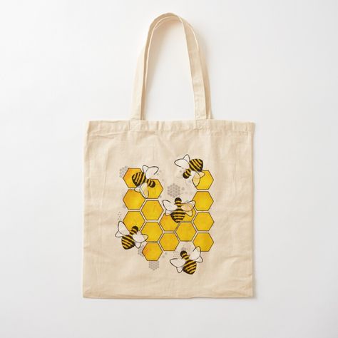 Tote Bag Decorating Ideas, Bees And Honeycomb, Cute Wholesome, Cloth Painting, Flowers Everywhere, Bright Sunny Day, Bee Fabric, Drawing Bag, Painted Tote