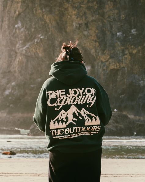 Smell the air, feel the breeze. Enjoy life’s simple pleasures 🏔️🌿🌲 Explore The Outdoors Hoodie available May 10th only @ vbrncy.com Travel Hoodie Design, Hoodies Print Ideas, Nature Hoodie, Elevated Faith, Aesthetic Couples, Travel Hoodie, Aesthetic Hoodies, Cool Shirt Designs, Merch Design