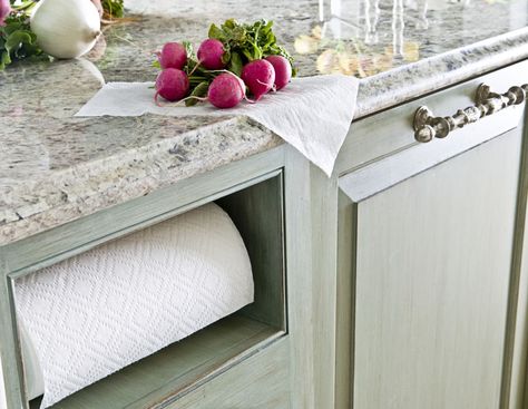 A Built-in Paper Towel Holder  - Delish.com Smart Kitchen Ideas, French Inspired Kitchen, Parisian Kitchen, French Style Homes, Kitchen Upgrades, Little Kitchen, Luxury Kitchens, Paper Towel Holder, Kitchen Remodel Idea