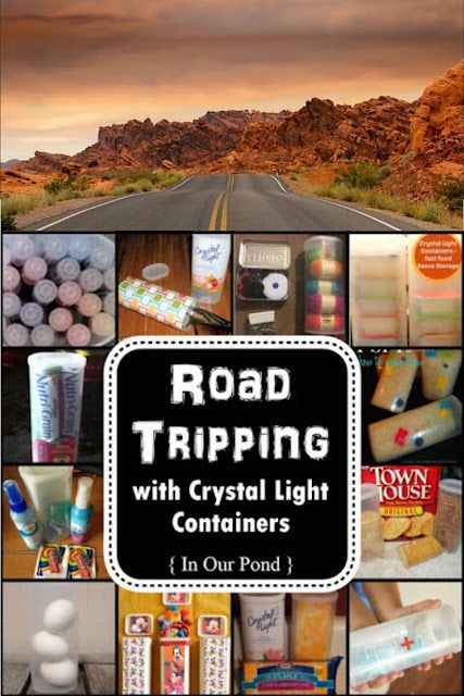 Trip Organization, Repurposed Containers, Road Trip Organization, Crystal Light Containers, High Energy Snacks, Reuse Containers, Trip Hacks, Reuse Recycle Repurpose, Mini First Aid Kit