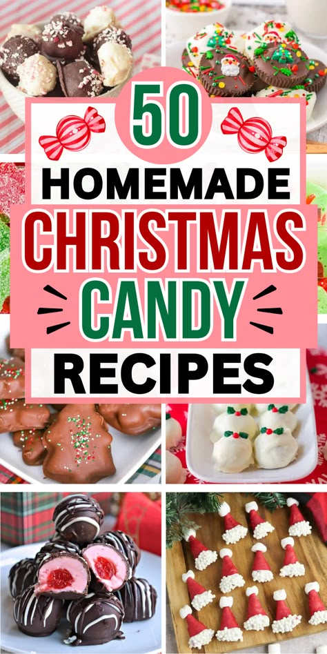 Christmas candy recipes homemade easy for gifts or holiday dessert, including classic traditional old fashion recipes with 3 ingredients, like crockpot chocolate recipes, cinnamon, peppermint, gumdrop nougat and praline candy. Christmas Rock Candy, Candy Recipes Easy, Candy Cane Fudge, Christmas Candy Ideas, Truffle Recipe Christmas, Homemade Christmas Candy, Homemade Candy Recipes, Truffles Recipes, Easy Christmas Candy