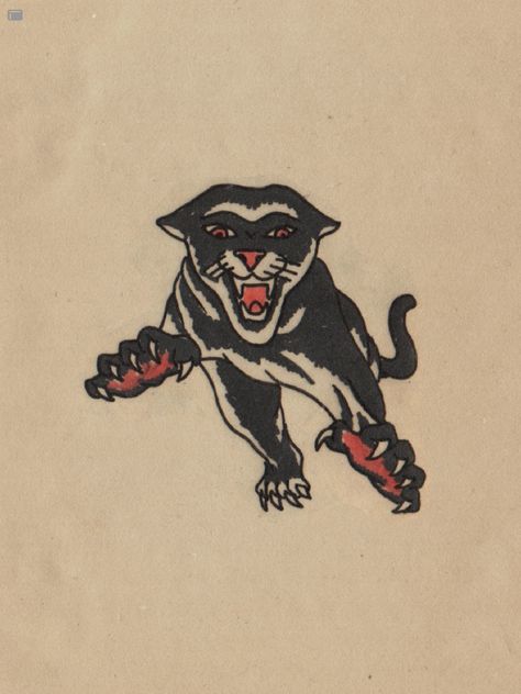 Panther Snake Tattoo Traditional, Tiger And Panther Tattoo, Sailor Jerry Panther, Traditional Tattoo Border, Traditional Filler Tattoo, Traditional Cat Tattoo, Traditional Panther, Traditional Panther Tattoo, Filler Tattoos