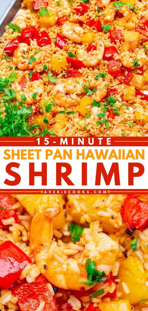 Hawaiian Sheet Pan, Hawaiian Shrimp, Buttery Noodles, Shrimp Scampi Pasta, Baked Teriyaki Chicken, Scampi Pasta, Teriyaki Chicken And Rice, Pan Shrimp, Honey Barbecue