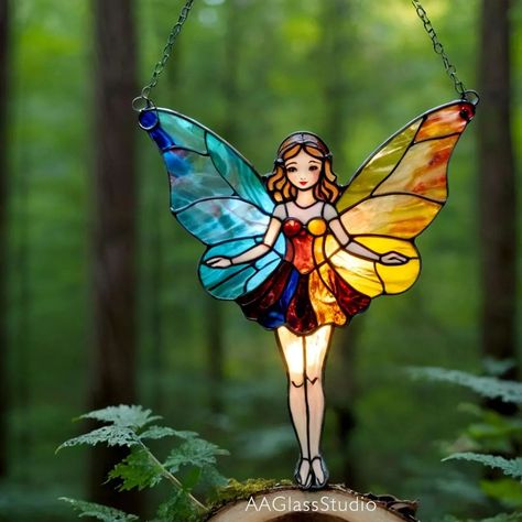 The Forest Fairy 🧚🏻‍♀️🌳 This is AI generation. For your inspiration and good mood 💖. #stainedglassart #stainedglass #stainedglassfairy Stained Glass Fairies, Stained Glass Fairy, Fairy Glass Painting, Stained Glass Fairy Door, Stained Glass Forest, Fairy Mosaic, Stained Glass Fairy Wings, Forest Fairy, Stained Glass Crafts