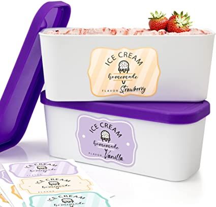 Amazon.com: Set of 2 Reusable Ice Cream Tub Containers For Homemade Ice Cream 1.6 Quart Ea. - Perfect for Sorbet, Frozen Yogurt Or Gelato - Stackable Storage Containers, Stickers And Lids Stores Easily In Freezer: Home & Kitchen Ice Cream Container, Ice Cream Tub, Homemade Sorbet, Best Homemade Ice Cream, Homemade Strawberry Ice Cream, Freezer Storage Containers, Cuisinart Ice Cream Maker, Cuisinart Ice Cream, Fruit Sorbet