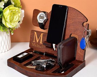 Mens Valet, Wooden Docking Station, Valet Stand, Dock Station, Valet Tray, Phone Holster, Unique Holiday Gifts, Weekend Projects, Docking Station