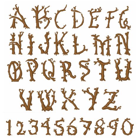 Spooky Fonts Alphabet Handwritten, Forest Fonts Alphabet, Cottagecore Font, Forest Font, Name Art Projects, Ticket Ideas, Forest Embroidery, Daycare Logo, Fall Journal