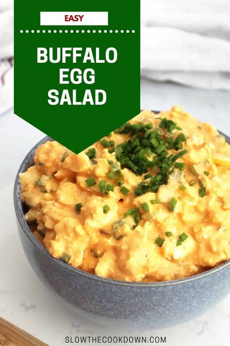 Liven up your lunchtimes with this buffalo egg salad recipe. Creamy mayo egg salad is made with spicy buffalo sauce and crunchy celery for a bite full of texture and flavor. Buffalo Egg Salad, Buffalo Seasoning Recipe, Chunky Egg Salad, Mustard Egg Salad, Buffalo Eggs Pickled, No Mayo Egg Salad, Buffalo Seasoning, Buffalo Deviled Eggs, Spicy Buffalo Sauce