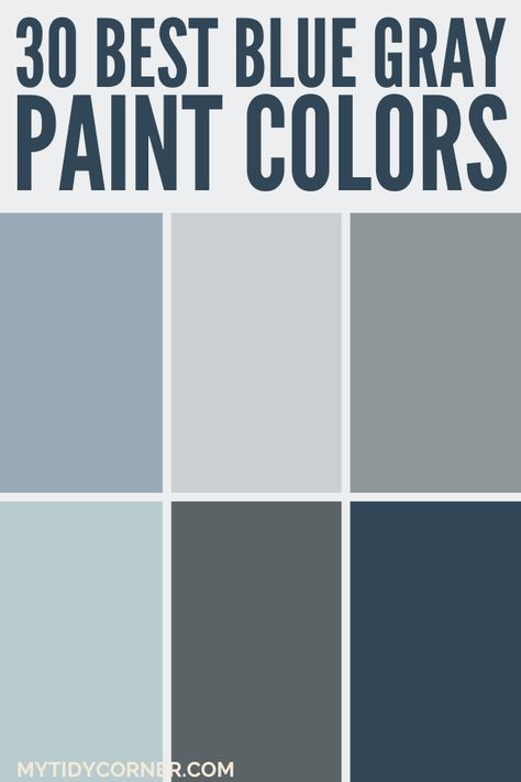 Collage of the best blue gray paint colors for your next home painting project. Blue Paint Color For Living Room, Greyish Blue Kitchen Walls, Blues And Gray Living Room, Sherwin Williams Blues And Greys, Bluish Grey Paint Colors, Best Blue Interior Paint Colors, Gray Blue Paint Colors For Living Room, Blue Paint For Kitchen Walls, Slate Blue Accent Wall Bedroom