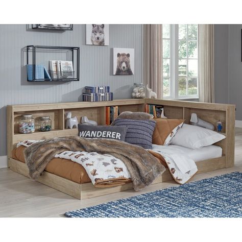 Bed With Bookcase, Corner Bed, Bed In Corner, Bookcase Bed, Storage Headboard, Full Platform Bed, Ashley Furniture Homestore, Headboard Storage, Diy Room