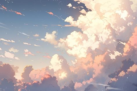 Free photo anime style clouds | Free Photo #Freepik #freephoto Anime Sky Background, Wallpaper Background For Laptop, Anime Wallpapers Backgrounds Laptop, Anime Clouds, Cloud Anime, Photo Anime, Sky Anime, Anime Theme, Style Anime