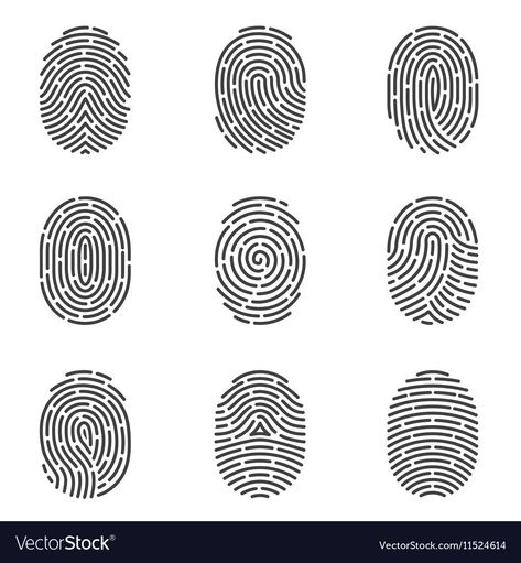 Fingerprint icons set Royalty Free Vector Image Tattoo Perro, Types Of Fingerprints, Fingerprint Art, Thumb Prints, 타이포그래피 포스터 디자인, Finger Print, Escape Game, Creative Illustration, Icon Set Vector