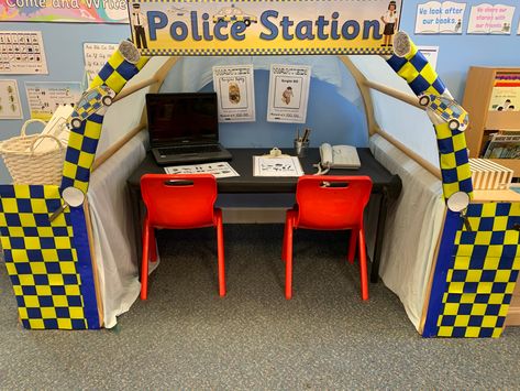 Community Helpers Pretend Play, People Who Help Us Role Play, People Who Help Us Preschool Activities, Police Tuff Tray Ideas, Police Role Play Eyfs, Police Station Role Play, People Who Help Us Activities, People Who Help Us Eyfs Activities, People Who Help Us Eyfs