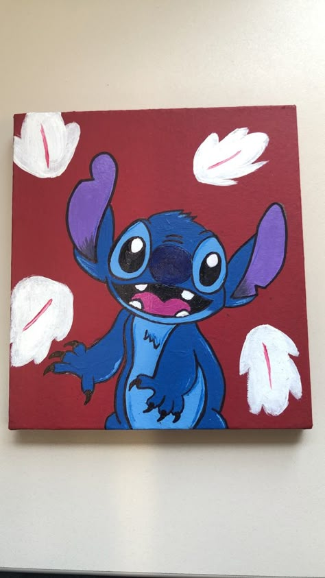 Stitch Disney Painting Easy, Stitch Easy Painting, Lilo And Stitch Painting Canvases, Cute Stitch Painting, Painting Ideas On Canvas Stitch, Easy Stitch Painting, Lilo And Stitch Painting Easy, Stitch Painting Ideas, Stitch Painting Canvases Easy