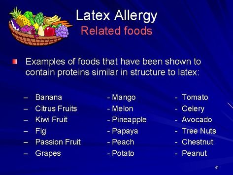 Latex Allergy Related foods Examples of foods that have been shown to contain proteins Soy Allergy, Large Bowel, Papaya Tree, Tree Nut Allergy, Community School, Latex Allergy, Fruit Benefits, Food Allergens, Food Intolerance