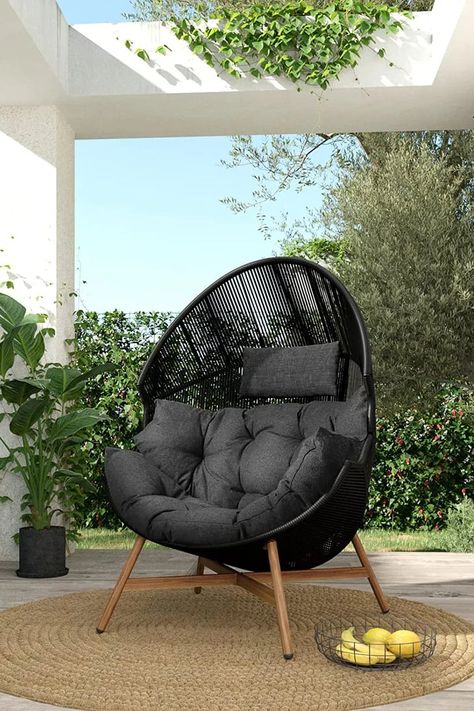 Standing Egg Chair, Black Egg Chair, Egg Chairs, Bedroom Dark, Grey Patio, Basket Chair, Hanging Egg Chair, Patio Side Table, Loungers Chair