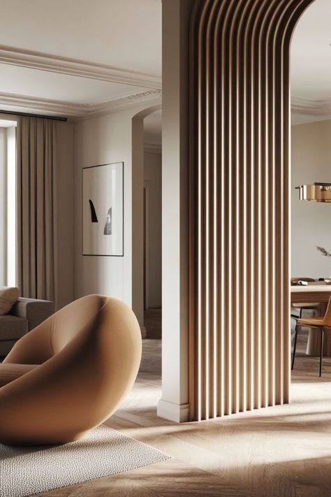 Use stylish room dividers to create defined spaces in open layouts. #RoomDividers #OpenConceptLiving #StylishSolutions Privacy Ideas, Open Floor Plans, Chic Room, Individual Space, Room Divider Walls, Room Screen, Divider Wall, Open Layout, Room Dividers