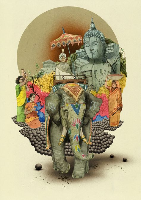 India Poster, Indian Illustration, Indian Art Gallery, Elephant Tattoos, Thai Art, Elephant Art, Indian Art Paintings, God Illustrations, India Art