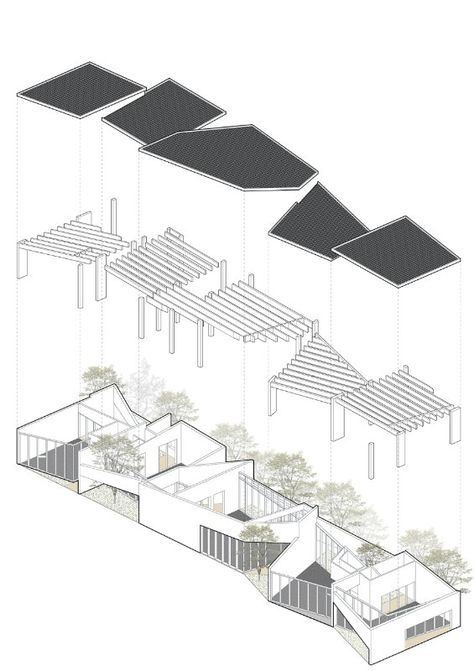 Art Pavilion, Axonometric Drawing, Pavilion Architecture, Architecture Concept Diagram, Architecture Board, Architecture Design Drawing, Architecture Collage, Architecture Graphics, Living Art