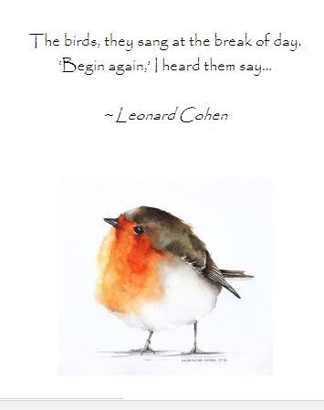 The birds, they sang at the break of day.  ‘Begin again,’ I heard them say…     ~ Leonard Cohen Bird Song Quotes, Short Bird Quotes, Birding Quotes, Bird Poems, Matthew 6 26, Red Robins, Singing Quotes, Break Of Day, Card Quotes