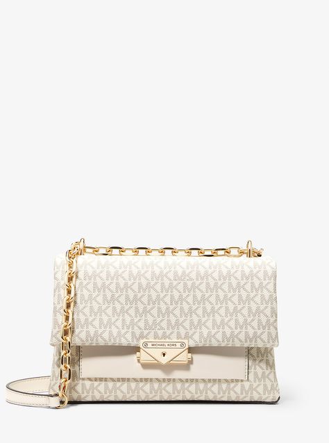 White Michael Kors Purse, Michael Kors Crossbody Bag, Media Logo, Michael Kors Crossbody, Bags Logo, Lock And Key, Signature Print, One Bag, Purses Michael Kors