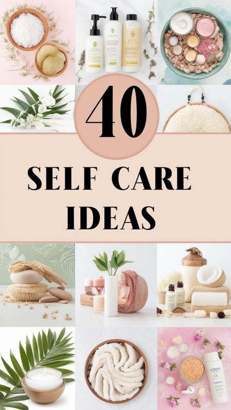 Collage of self-care products including lotions, bath bombs, candles, and towels with the text "40 Self Care Ideas". Simple Beauty Tips, Self Care Ideas, Busy Women, Relaxation Techniques, Clear Your Mind, Facial Massage, Muscle Tension, Simple Beauty, Self Care Routine