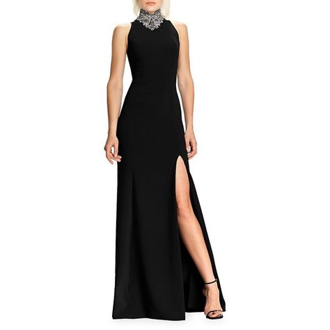 Theia Women's Sleeveless Beaded Gown ($746) ❤ liked on Polyvore featuring dresses, gowns, black, long length dresses, long turtleneck, zip back dress, theia dresses and embelished dress Turtle Neck Gowns For Women, Turtleneck Gown Long Dresses, Turtle Neck Dress Formal, Luxury Black High Neck Evening Dress, Black Fitted High Neck Evening Dress, Turtle Neck Long Dress, Black Sleeveless Fitted Dress With High Neck, High Neck Sleeveless Dress, Theia Dresses