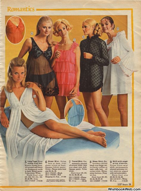 1969 Sears Wish Book Late 60s Fashion, 60s Fashion Trends, 1960s Lingerie, 1960s Fashion Women, Lingerie Catalog, Fashion 1960s, Early 60s, Vintage Nightgown, Vintage Slips