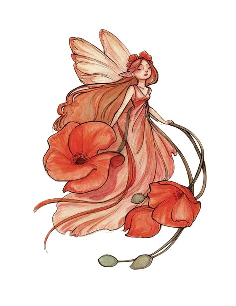 The cutest illustrations!! Poppy Fairy, Fairy Png, Fairy Drawing, Pretty Fairy, Red Fairy, Fairy Drawings, Fairy Stickers, Fairy Tale Illustration, Fairy Hair