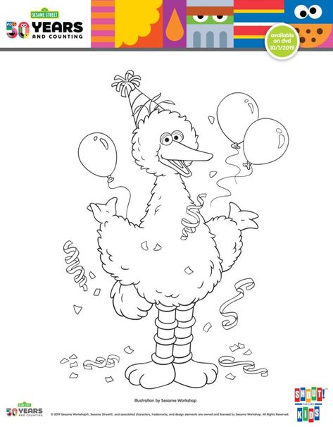 Free Printable Big Bird Birthday Coloring Page from Sesame Street #SesameStreet #BigBird #FreePrintable #ColoringPage #BirthdayColoringPage Sesame Street Coloring Pages Free Printable, Sesame Street Coloring Pages Free, Sesame Street Printables, Happy Birthday Free Printable, Elmo Coloring Pages, Disney Coloring Pages Printables, Sesame Street Coloring Pages, Big Bird Sesame Street, Bird Coloring