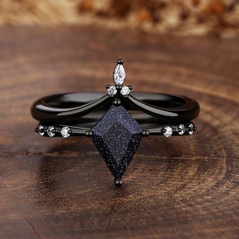 Womens Galaxy Orion Nebula Ring, Black Titanium Plated Engagement Ring Set, Outer Space Wedding Band, Custom Ring of 2. - Etsy Outer Space Wedding, Black Engagement Ring Set, Unique Engagement Rings Black, Titanium Engagement Rings, Kite Ring, Matching Promise Rings, East Boston, Orion Nebula, Black Engagement Ring